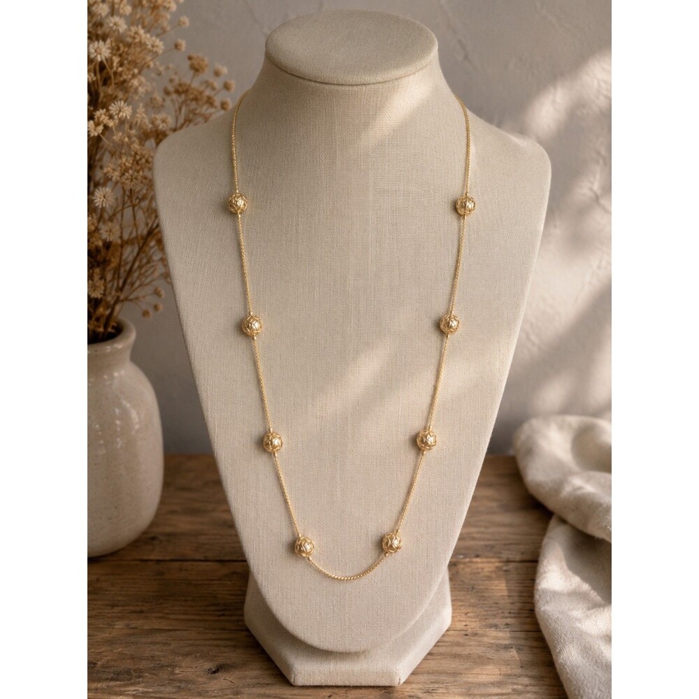 Vintage Gold Tone Station Bead Necklace, Minimalist Layering Necklace - Picture 1 of 6